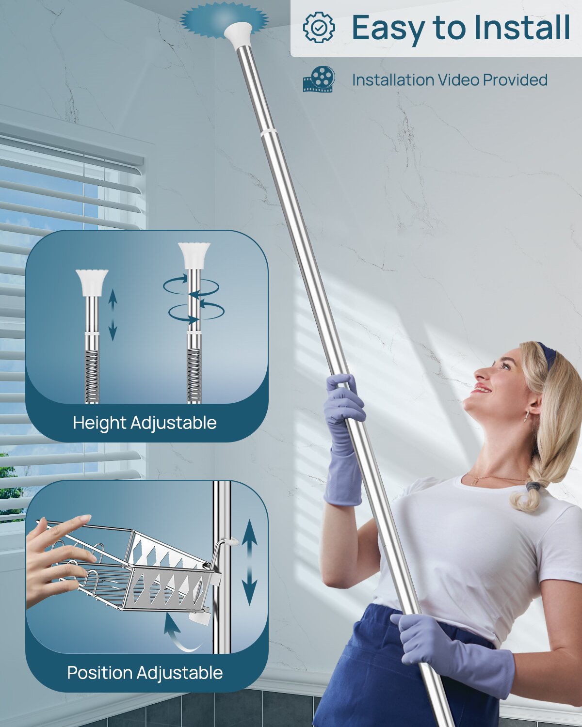 SEIRONE 08 Corner Shower Caddy Tension Pole