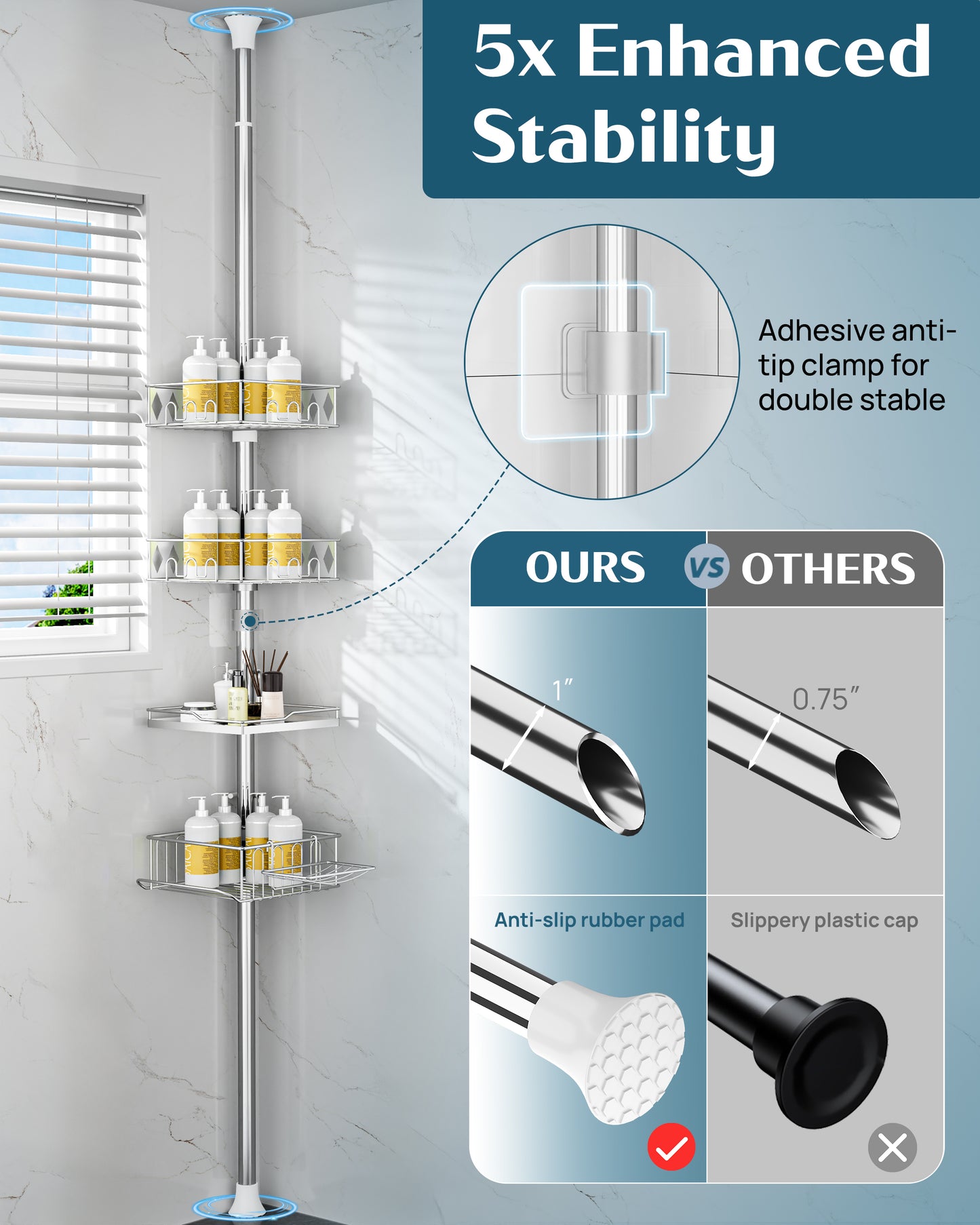 SEIRONE 08 Corner Shower Caddy Tension Pole