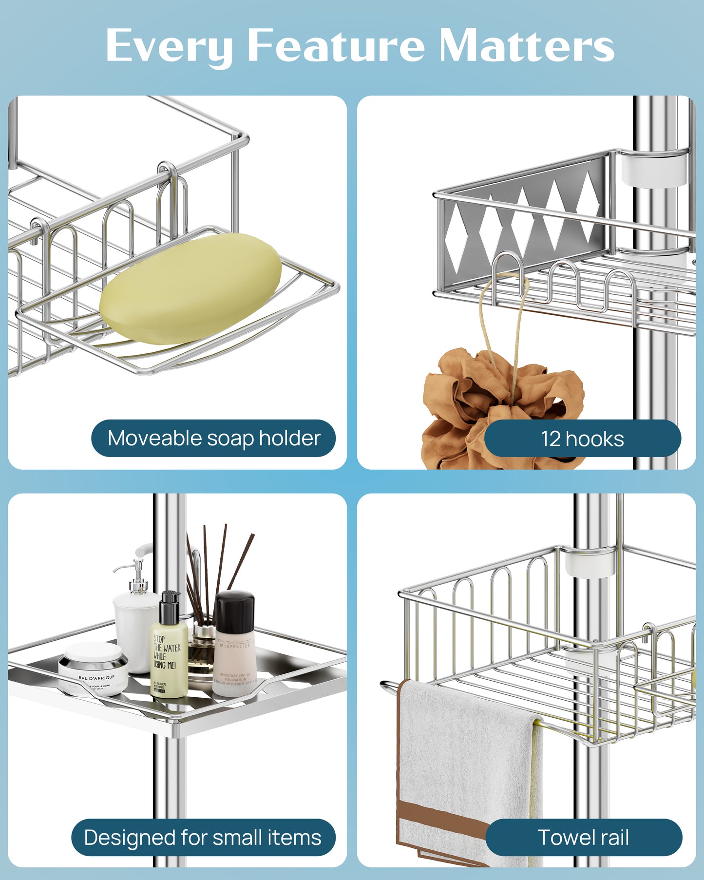 SEIRONE 08 Corner Shower Caddy Tension Pole