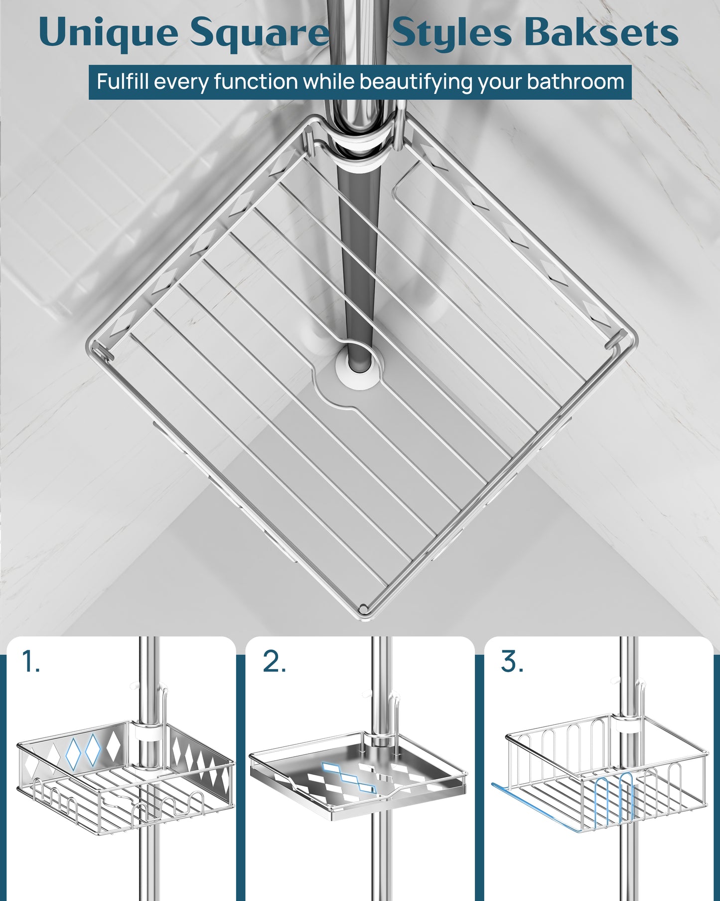 SEIRONE 08 Corner Shower Caddy Tension Pole