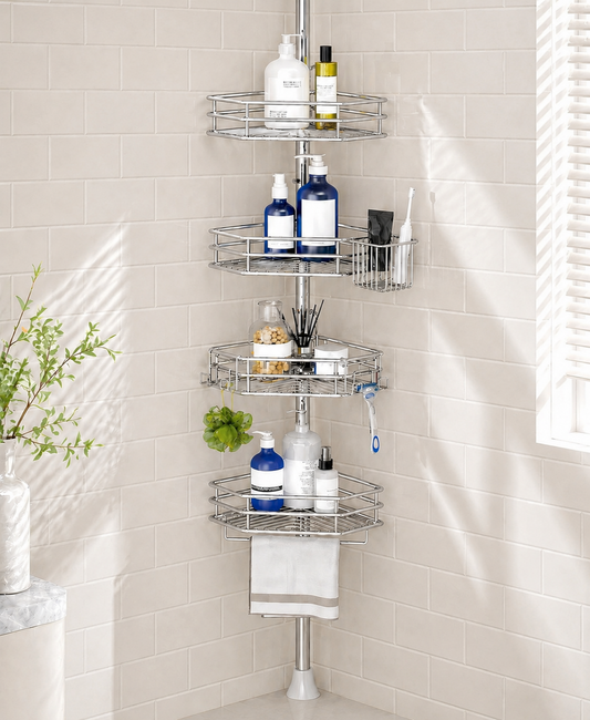 SEIRIONE Rustproof Corner Shower Caddy Tension Pole for Bathroom Storage