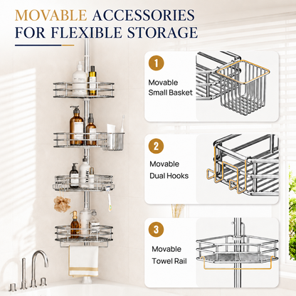 SEIRIONE Rustproof Corner Shower Caddy Tension Pole for Bathroom Storage