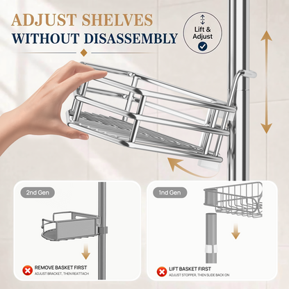 SEIRIONE Rustproof Corner Shower Caddy Tension Pole for Bathroom Storage