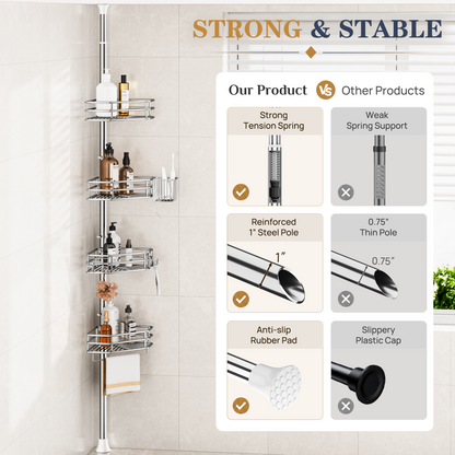 SEIRIONE Rustproof Corner Shower Caddy Tension Pole for Bathroom Storage