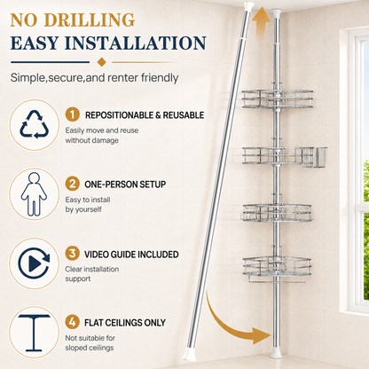 SEIRIONE Rustproof Corner Shower Caddy Tension Pole for Bathroom Storage