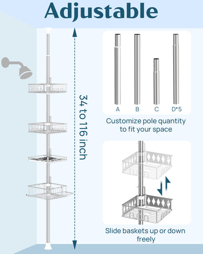 SEIRONE 08  Corner Shower Caddy Tension Pole