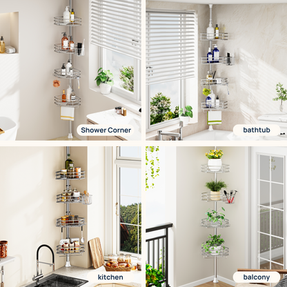 SEIRIONE Rustproof Corner Shower Caddy Tension Pole for Bathroom Storage