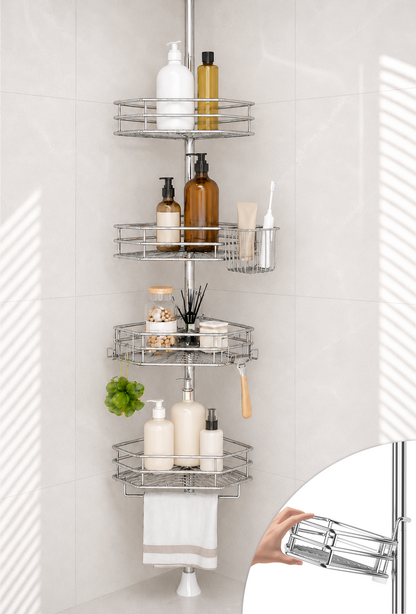 SEIRIONE Rustproof Corner Shower Caddy Tension Pole for Bathroom Storage