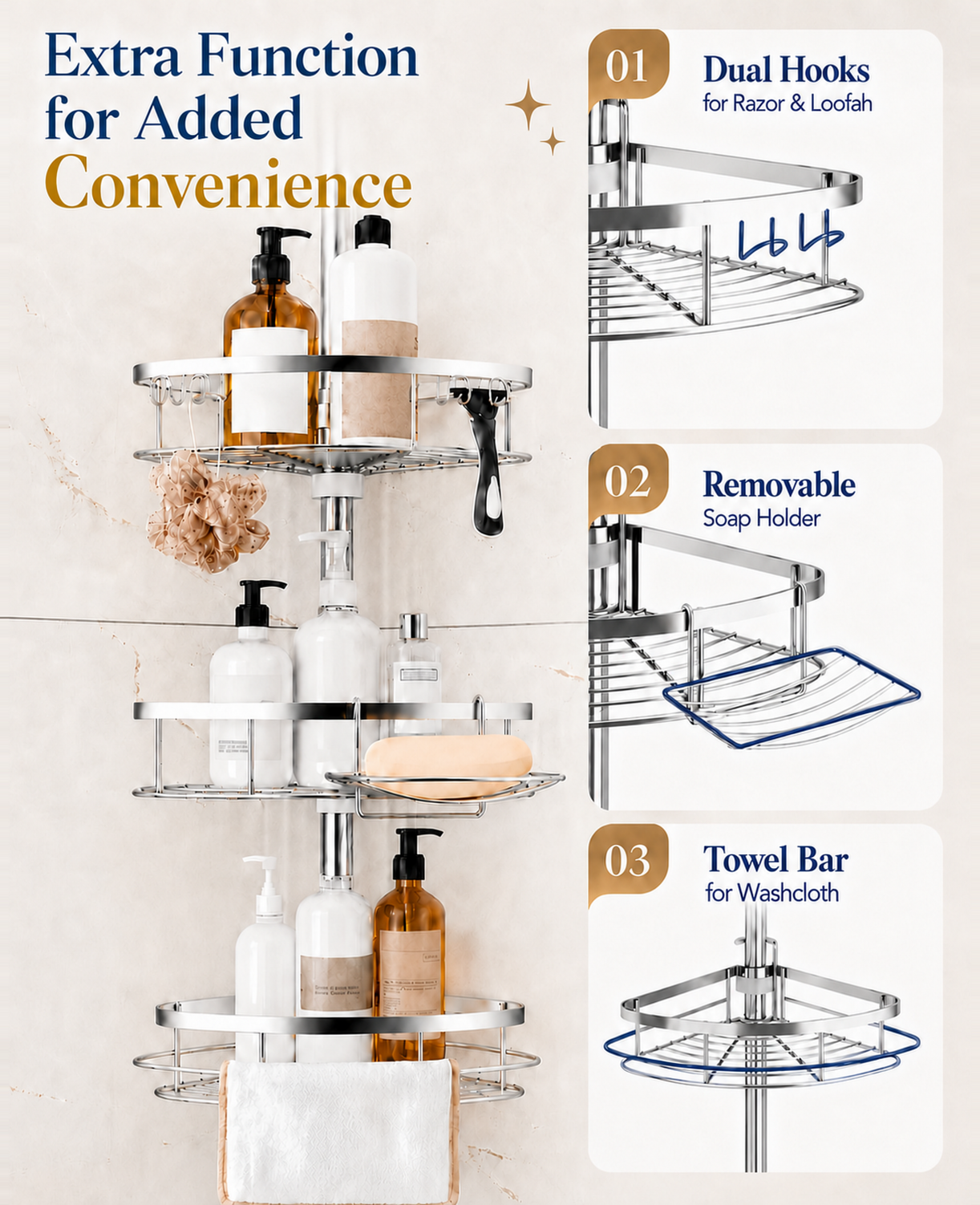 SEIRIONE 03 Shower caddy Tension Pole