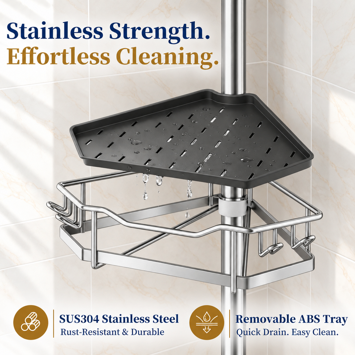 SEIRIONE Rustproof Corner Shower Caddy Tension Pole for Shampoo Holder