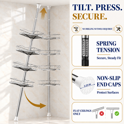 SEIRIONE Rustproof Corner Shower Caddy Tension Pole for Shampoo Holder