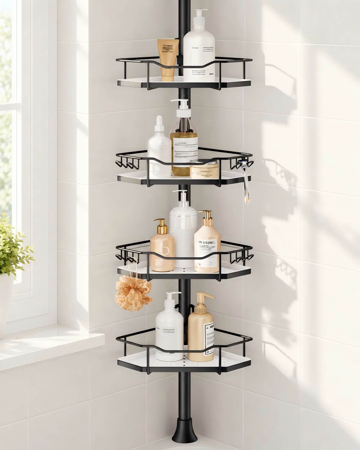 SEIRIONE Rustproof Corner Shower Caddy Tension Pole for Shampoo Holder