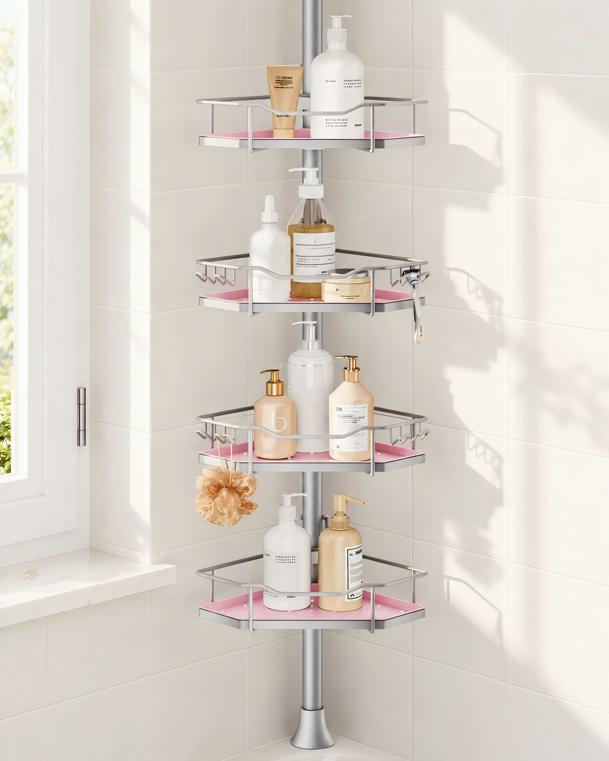SEIRIONE Rustproof Corner Shower Caddy Tension Pole for Shampoo Holder